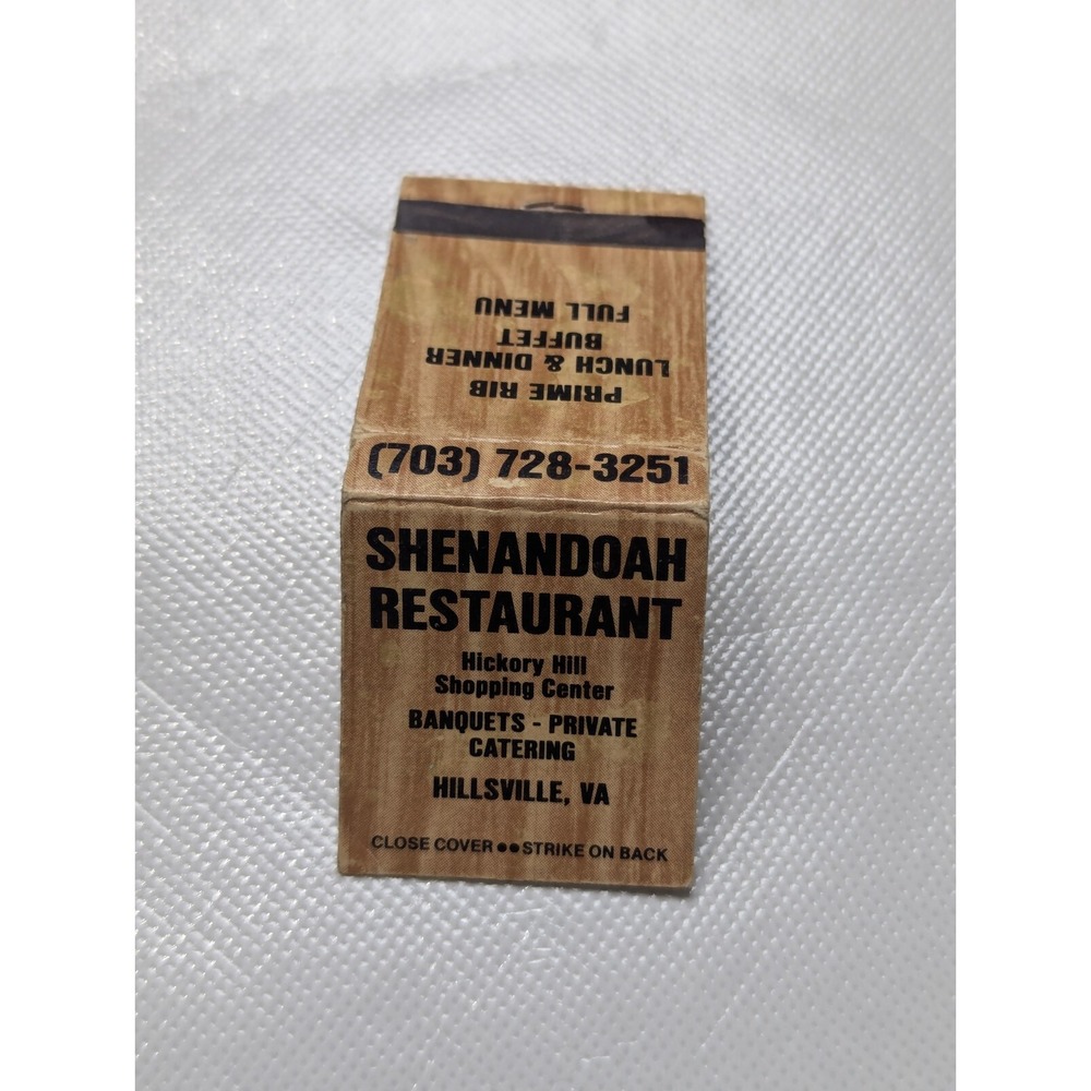Shenandoah Restaurant Hillsville, VA Vintage Matchbook